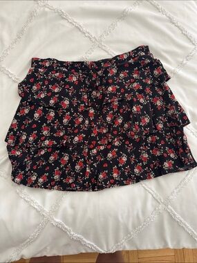 Zara Black Mini Skirt with Red and Cream Floral Print